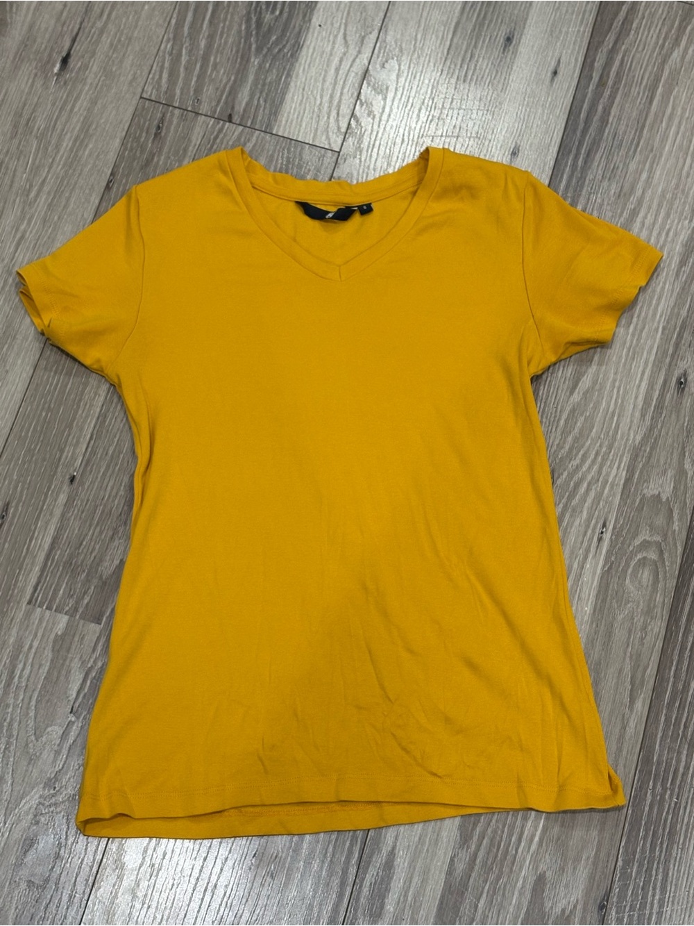 Women’s Small V-Neck Short Sleeve T-Shirt, Mustard Yellow, 95% Cotton